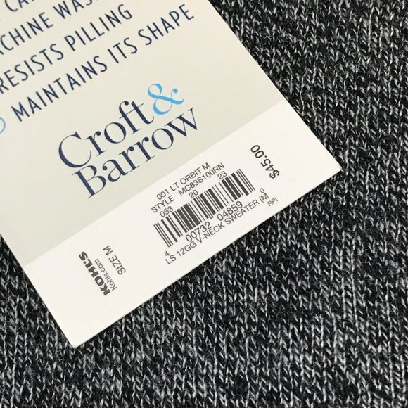 Croft & Barrow Easy Care Sweater Black Marled Long Sleeve V-Neck Mens Medium NEW - Picture 10 of 10